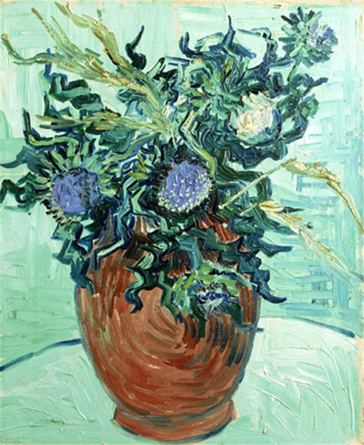 Still Life Vase With Flower And Thistles Van Gogh Oil Painting